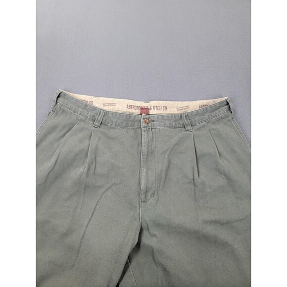 Abercrombie & Fitch Pants Mens 40x32 Green Weathered Chinos Pleated Twill Olive - Picture 5 of 14